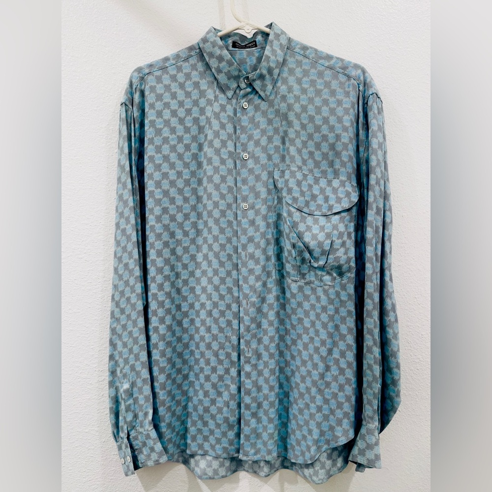 Vintage Original Men's Blue / Gray Checkered Giorgio Armani Shirt M / L